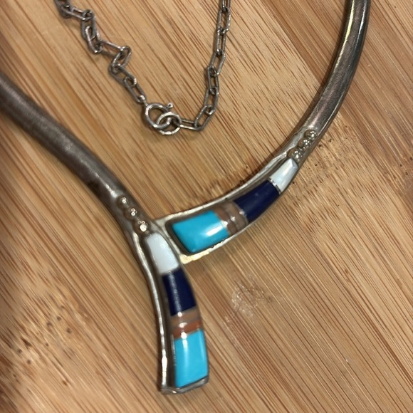 Navajo Signed M. Spencer
Sterling S 18" Necklace, Turquoise, MOP, Lapis, Zuni - Picture 7 of 12